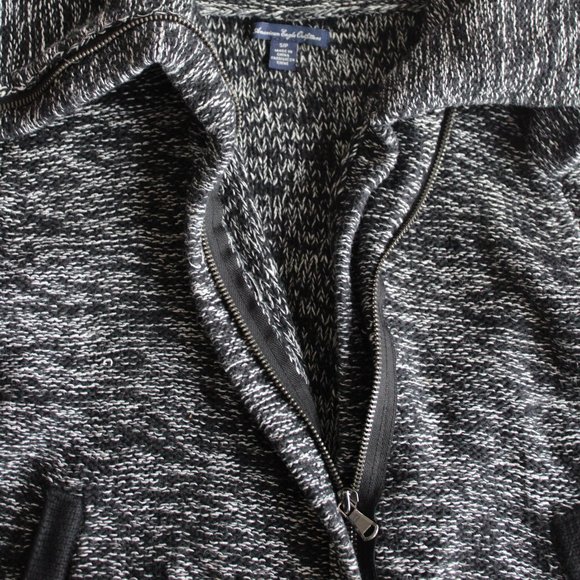 American Eagle Black Marled Foldover Knit Zip Up Sweater - Picture 2 of 7